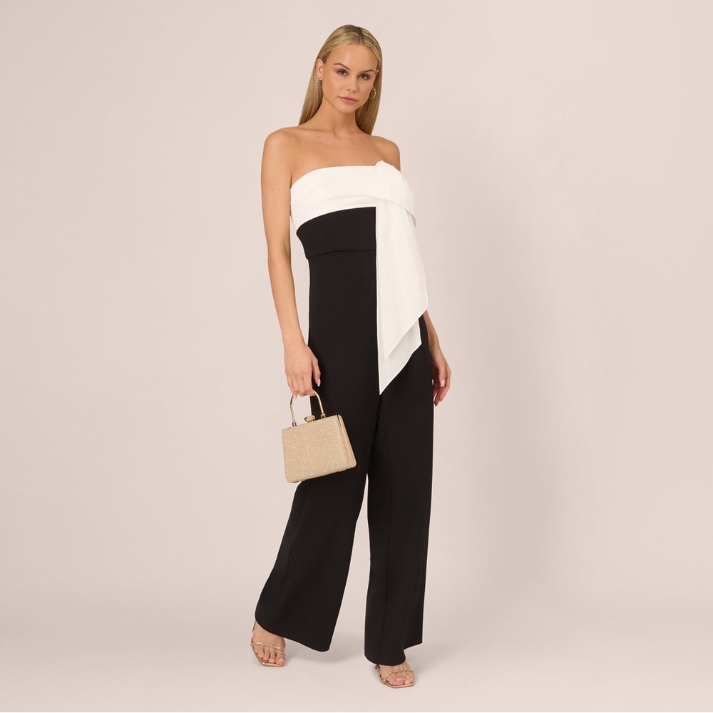 Adrianna Papell Strapless Bow Jumpsuit Black White Formal Cocktail NWT SZ 8 GALA